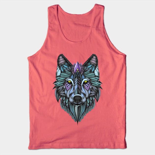 Ornate Wolf (colored) Tank Top by Psydrian